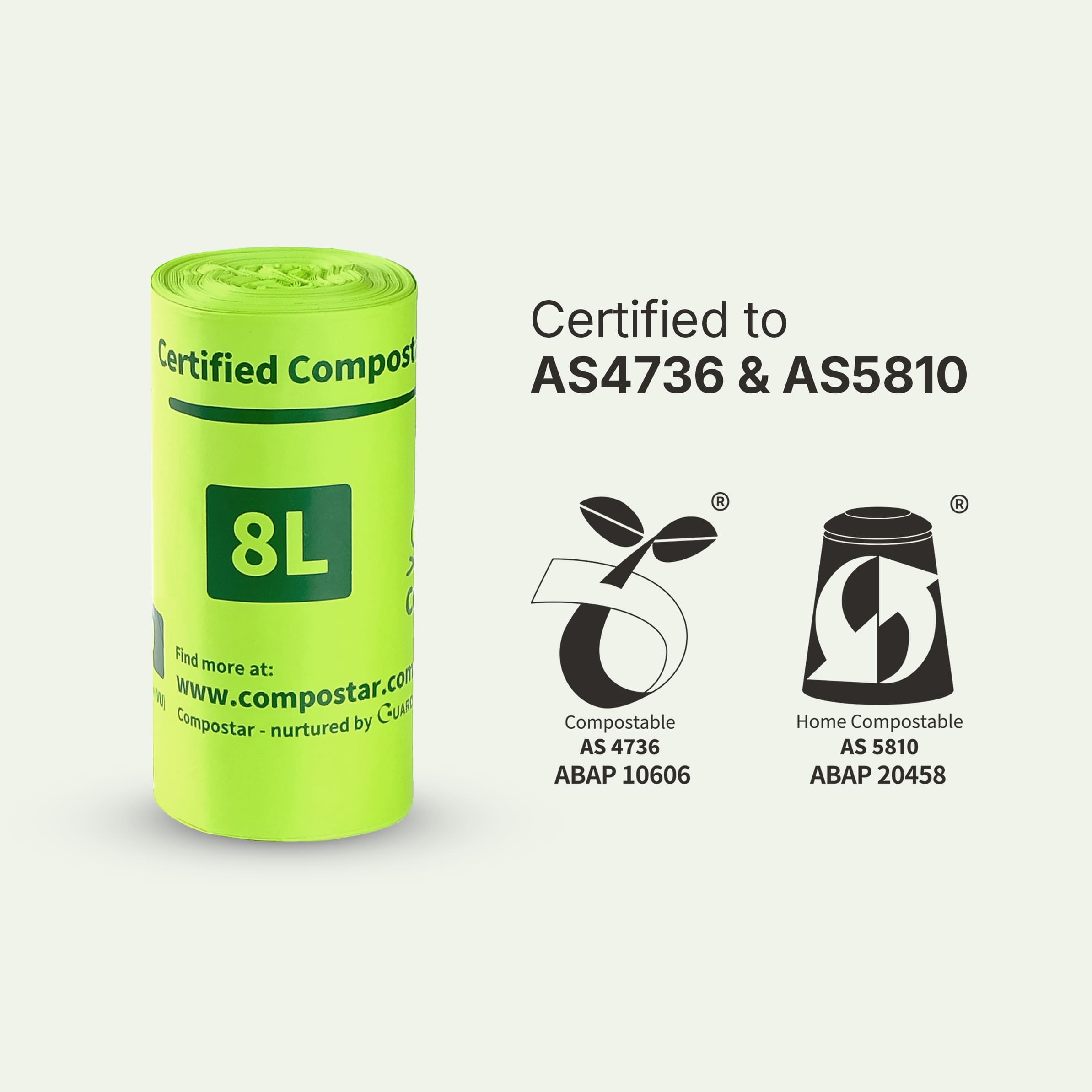 Certified AS 4736 and AS5810 Green bin bags Council approved for FOGO collection.