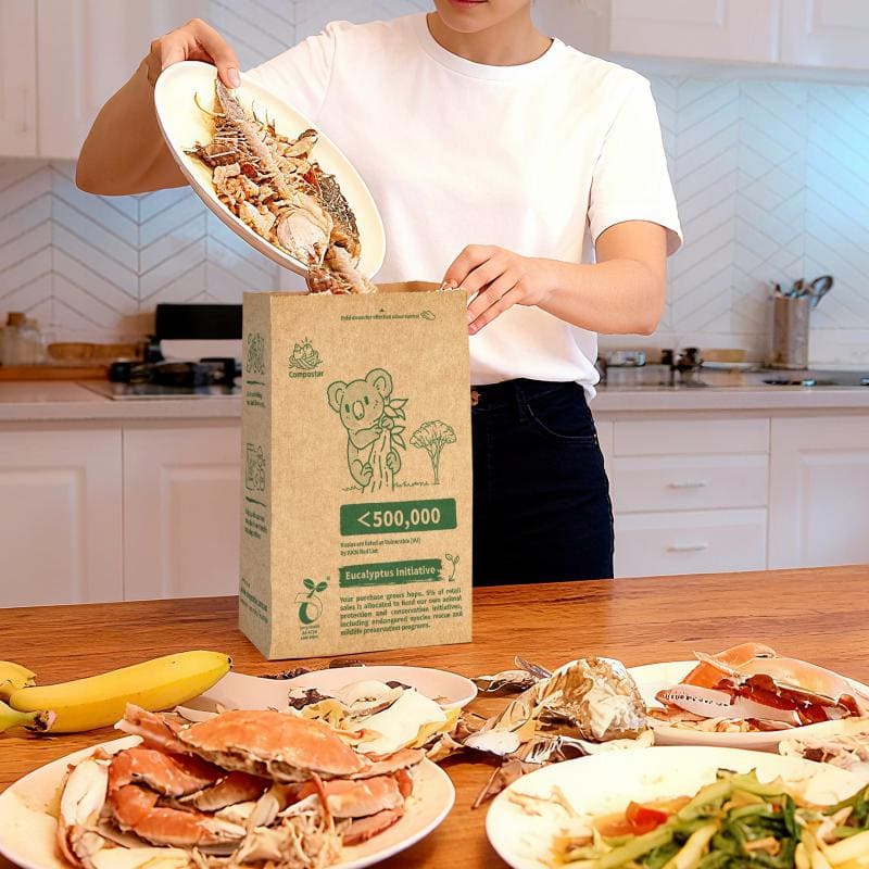 35 pack compostable paper caddy liners standing on kitchen counter