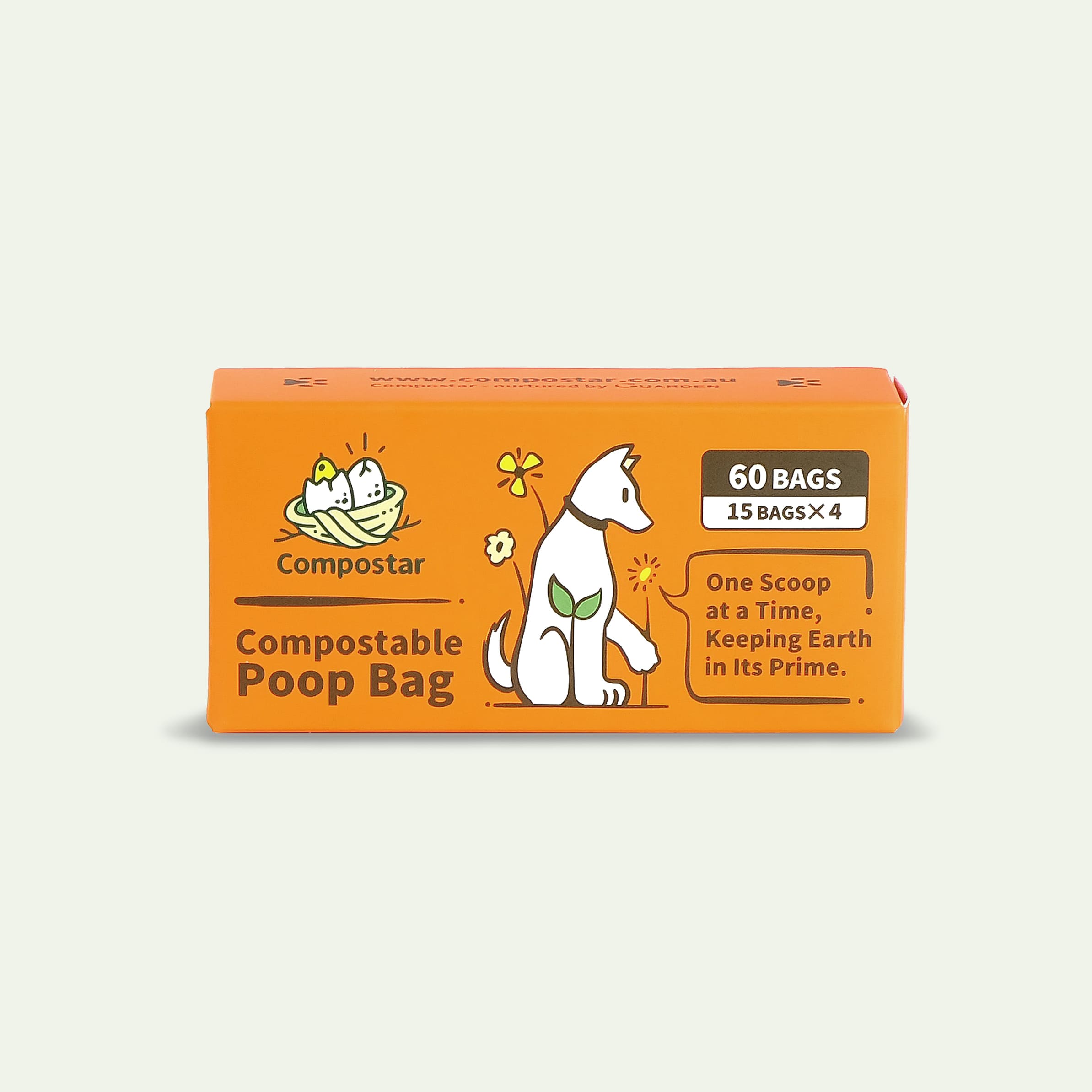 Box of Extra Thick Dog Poop Bags. Plastic free packaging for eco bin bags. The perfect FOGO Bin Liners companion for pet owners.