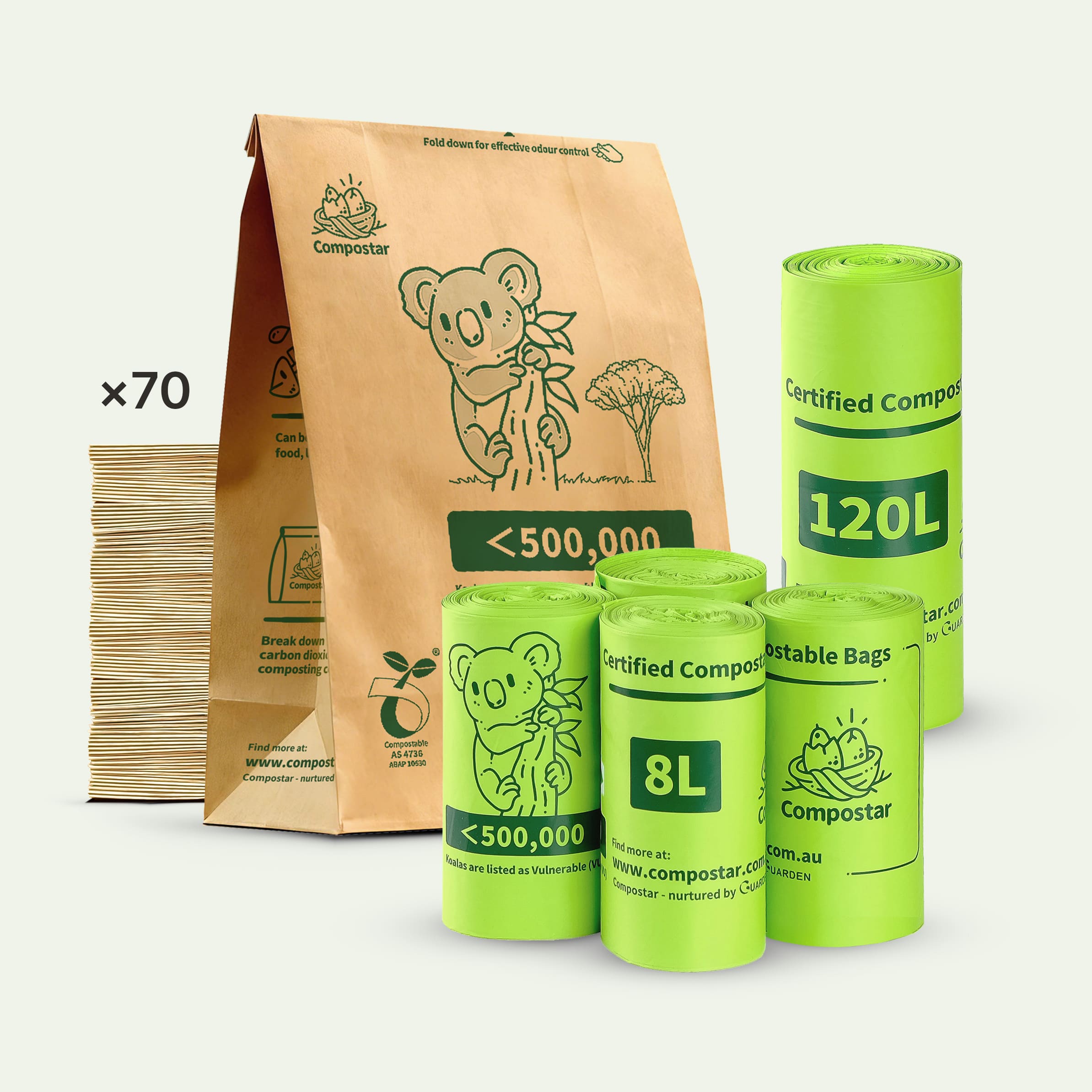 2-Month FOGO Bundle: 70 paper caddy liners, 4 Small bin liner rolls & 120L bin bag. These Leak-Proof bin liner solutions are the best eco bin bags for Food Scrap Bags and Green bin bags Council collection.