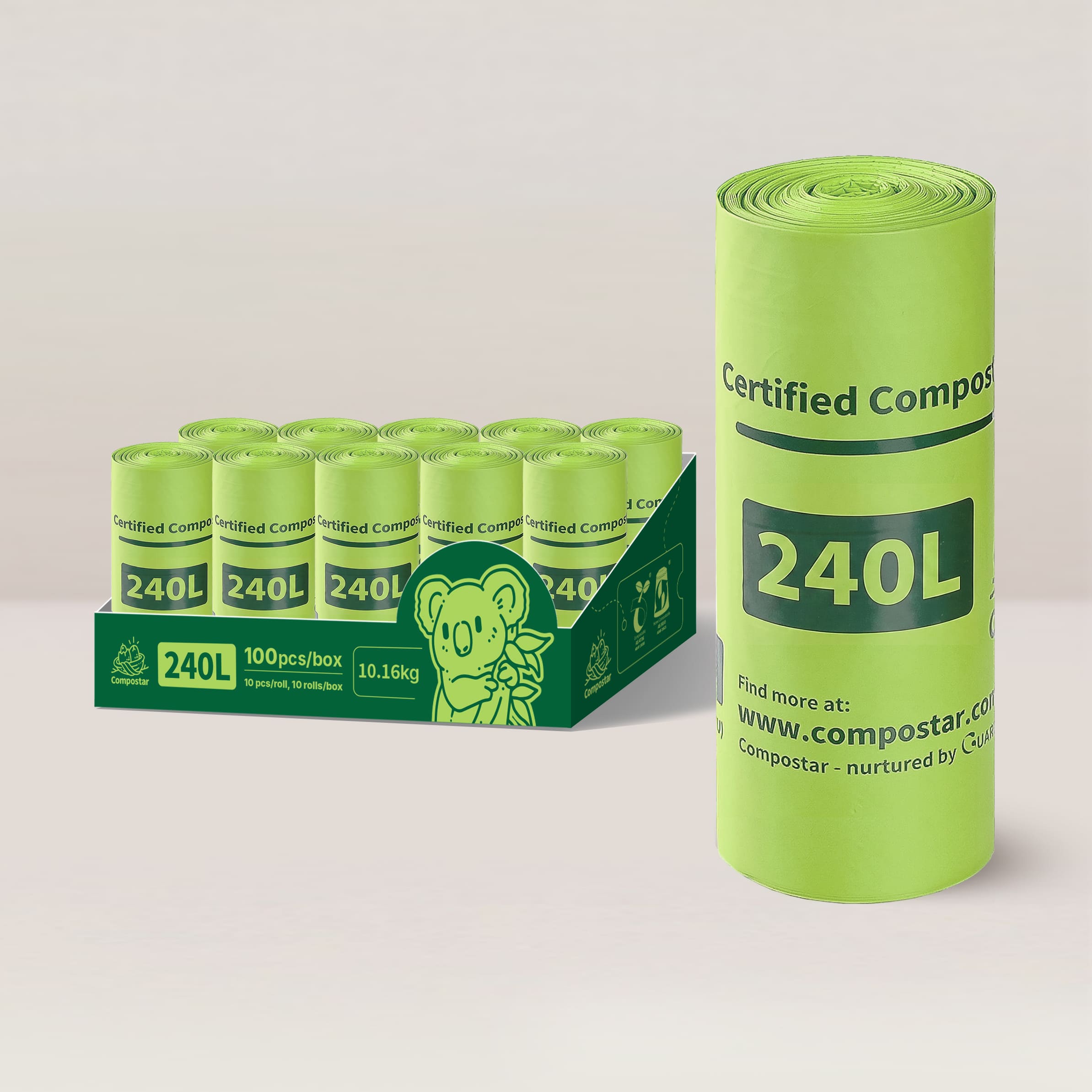 240L compostable wheelie bin liners in carton pack for large food waste collection