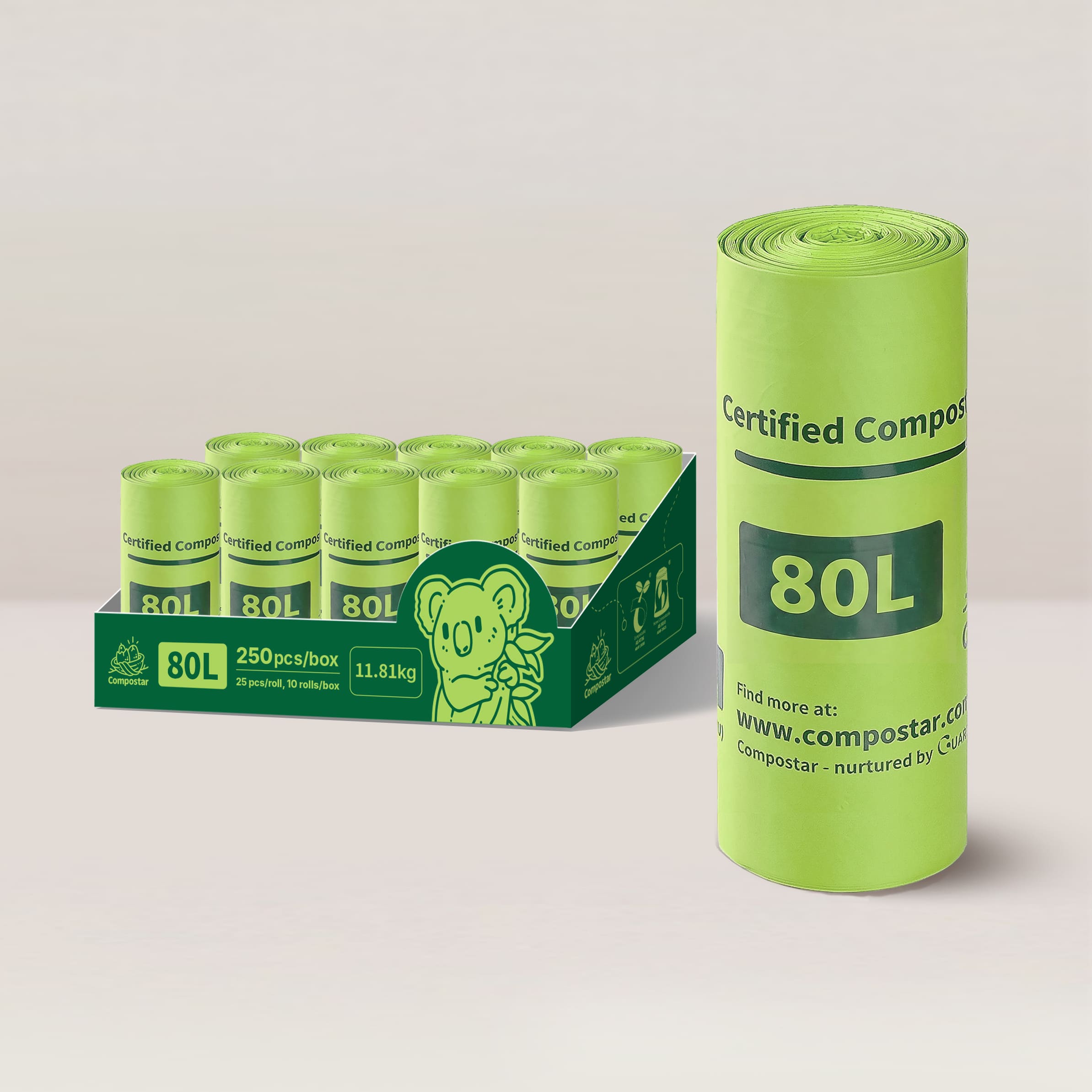 80L heavy duty compostable film liners in carton pack for commercial food waste bins