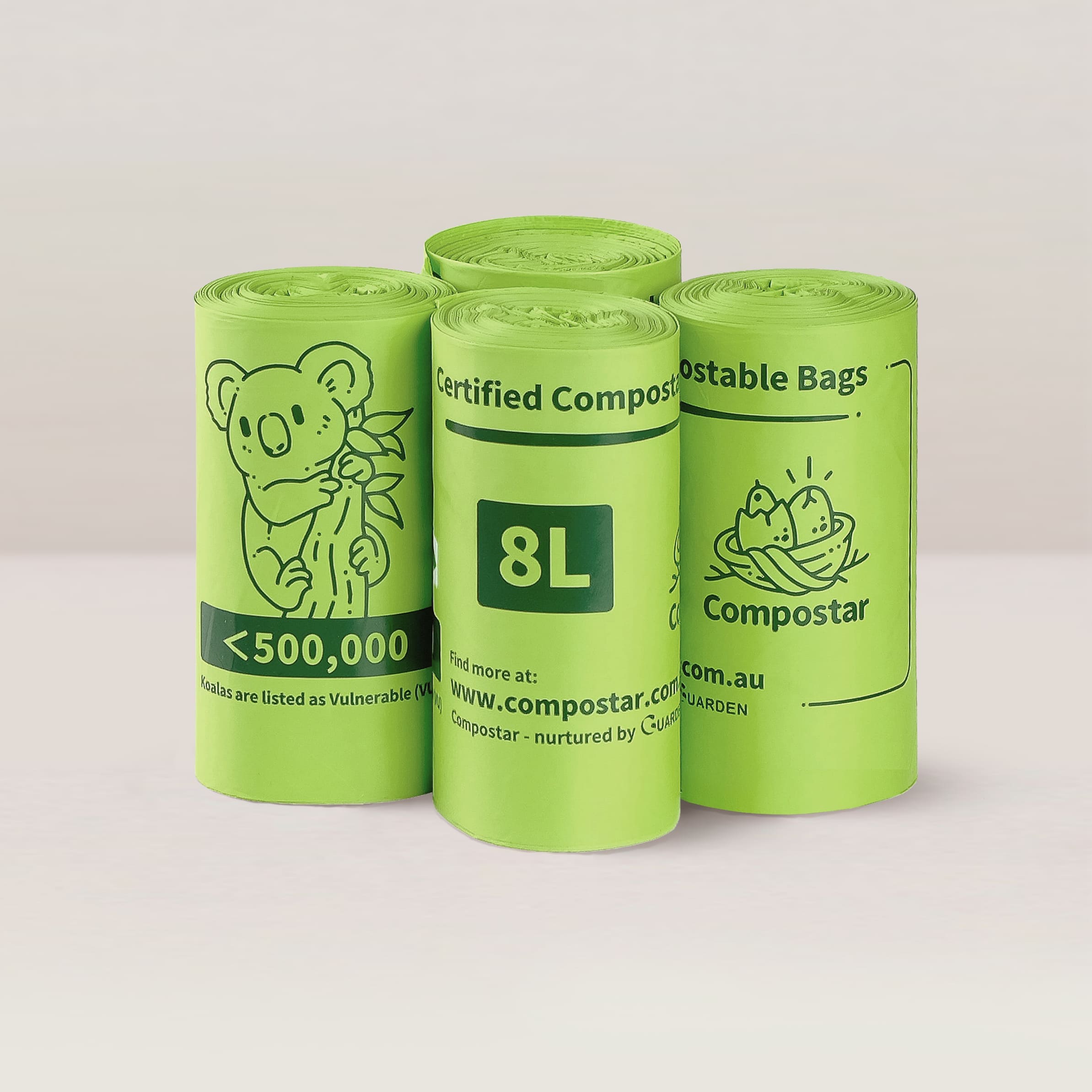 8L small compostable cornstarch bin liners - 4 rolls for daily FOGO kitchen caddy use
