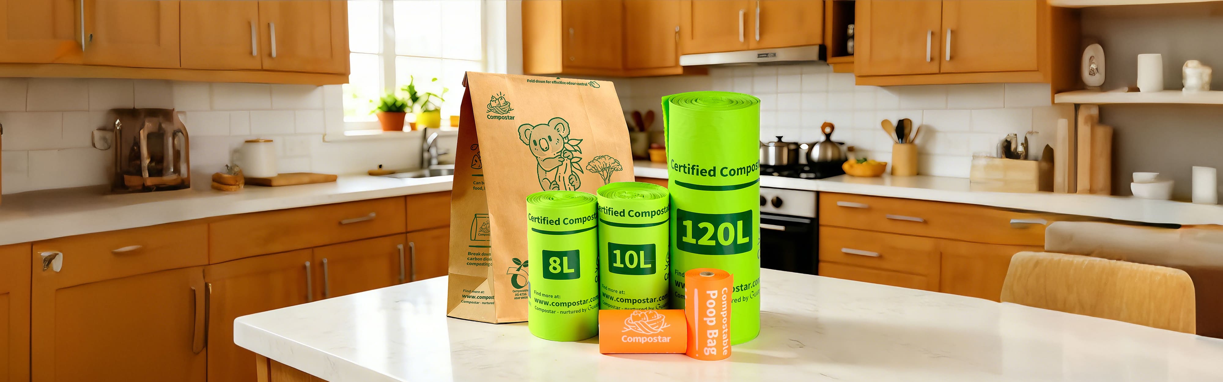 This green bags and paper bags is sustainability and the preferred choice for kitchen waste.