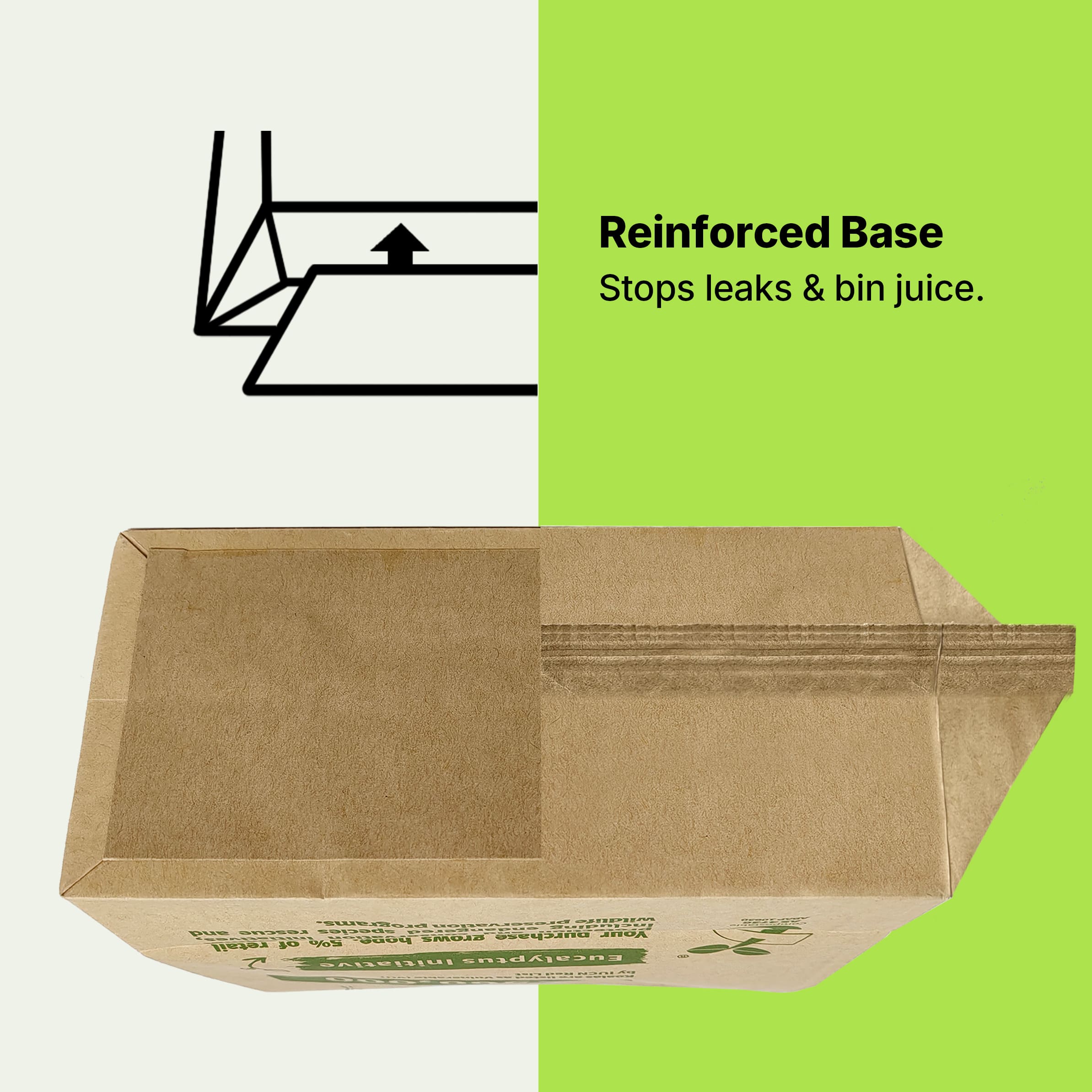 Compostar FOGO paper liners with a reinforced base design to prevent leaks and messy bin juice in your kitchen caddy.