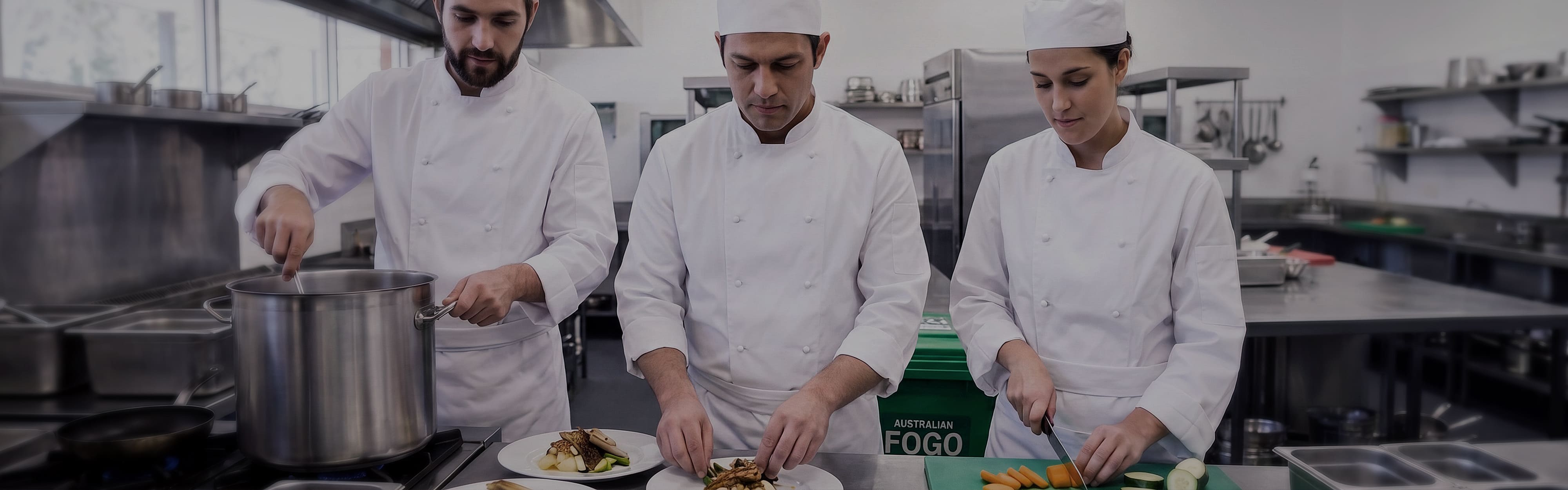 Commercial kitchen food waste setup with FOGO bin for Compostar wholesale compostable bin liners