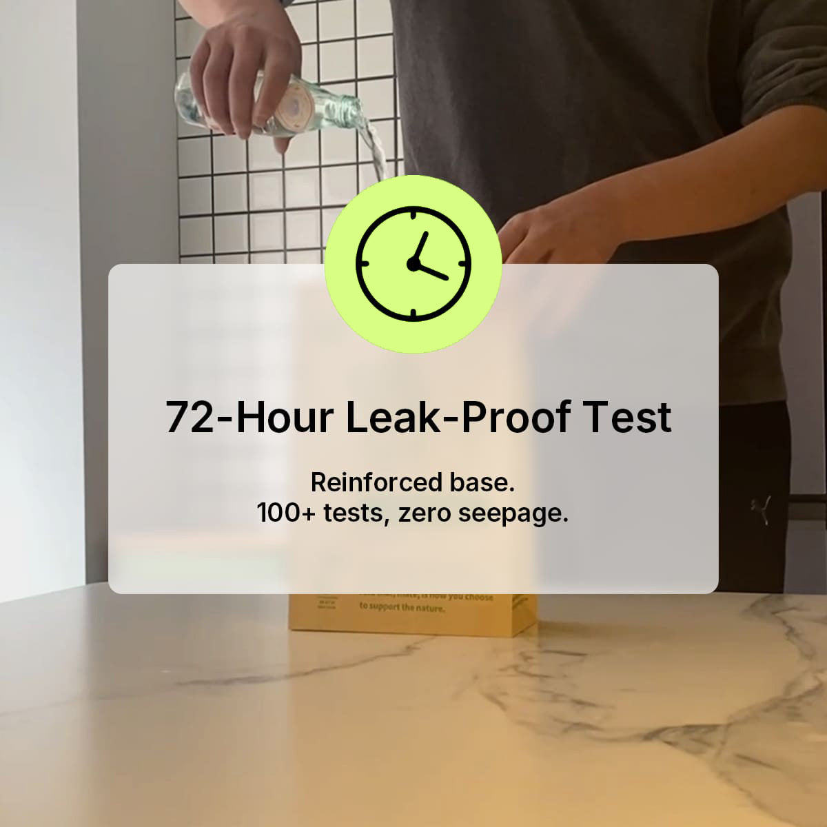 Load video: A person pouring water into a reinforced Compostar FOGO bag with zero seepage, demonstrating the 72-hour leak-proof test.