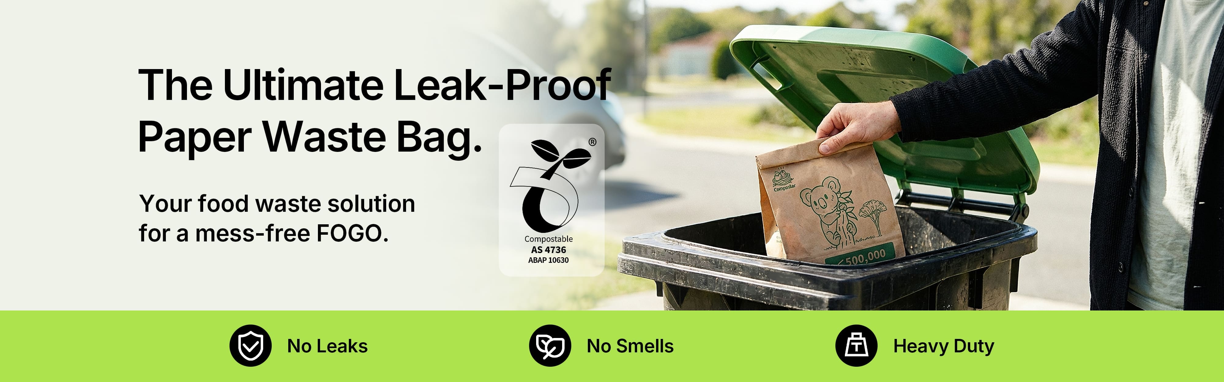Australia's strongest compostable bin liners: Robust 72-hour waterproof paper bags for FOGO