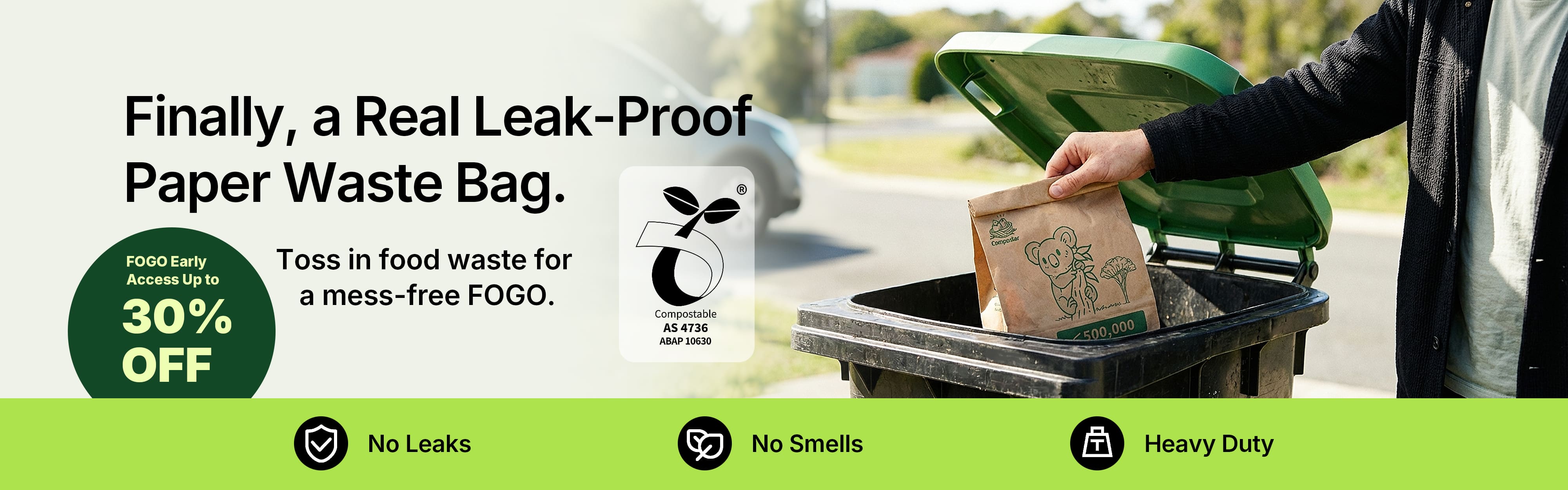 Australia's strongest compostable bin liners: Robust 72-hour waterproof paper caddy liners for FOGO