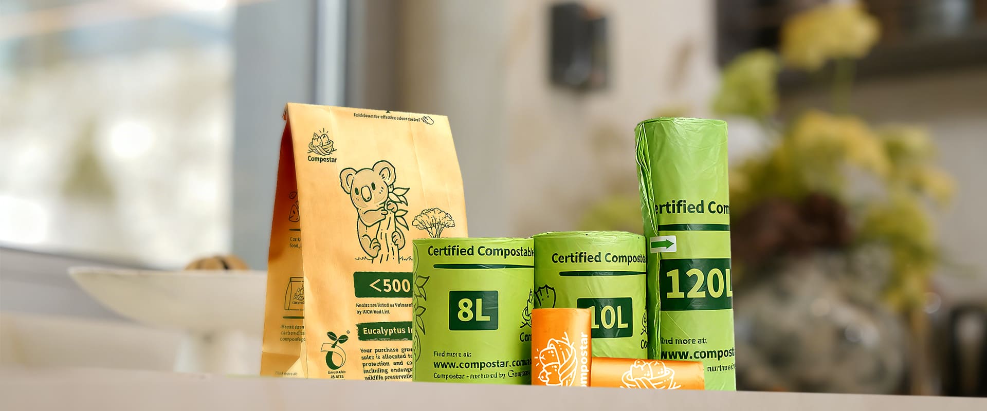 This green bags and paper bags is sustainability and the preferred choice for kitchen waste.