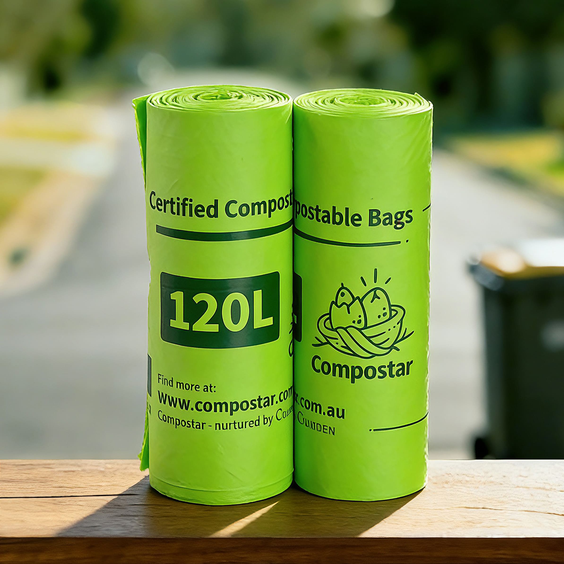 Heavy duty compostable bin bag full of garden clippings and food waste