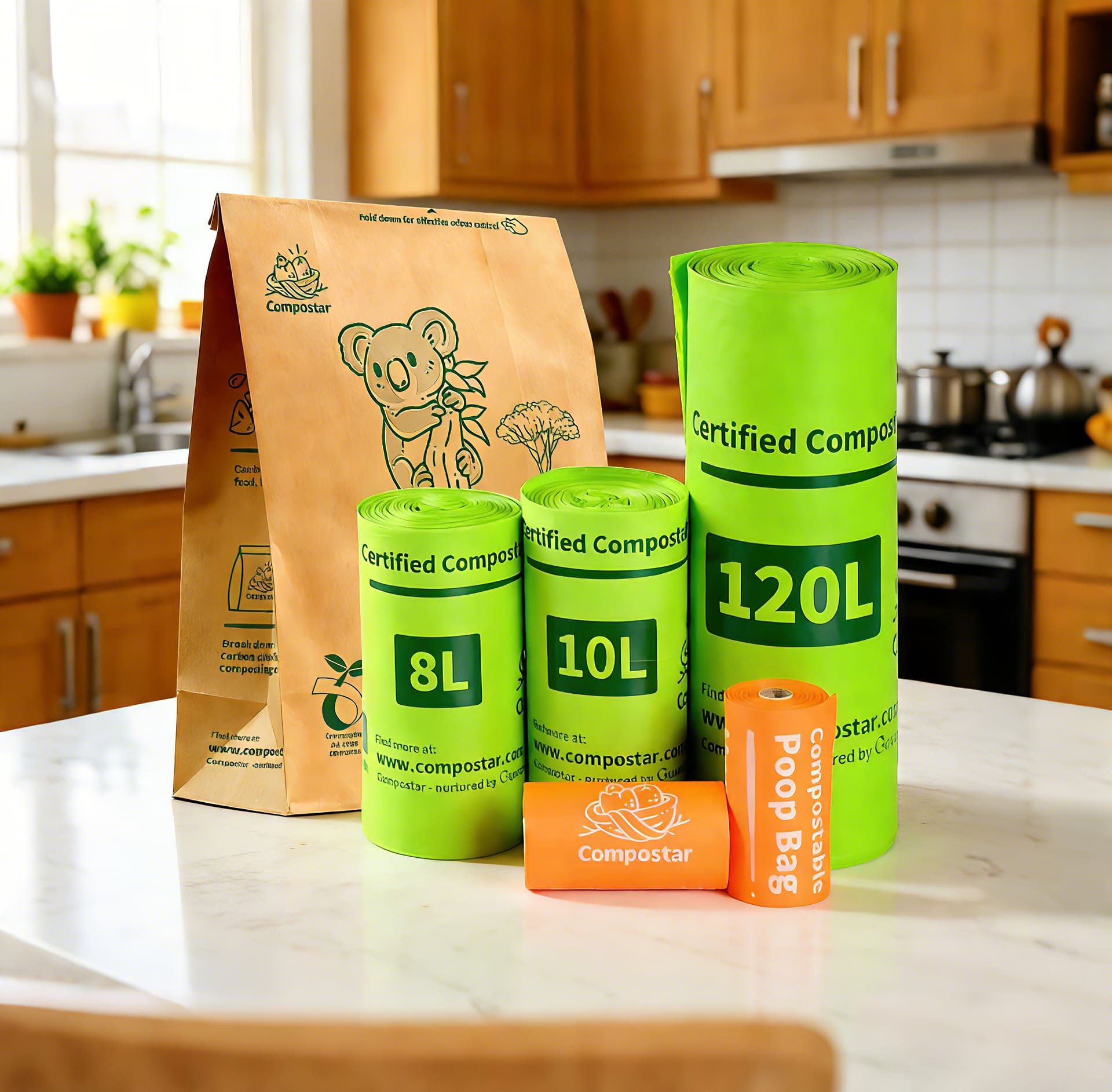 This green bags and paper bags is sustainability and the preferred choice for kitchen waste.