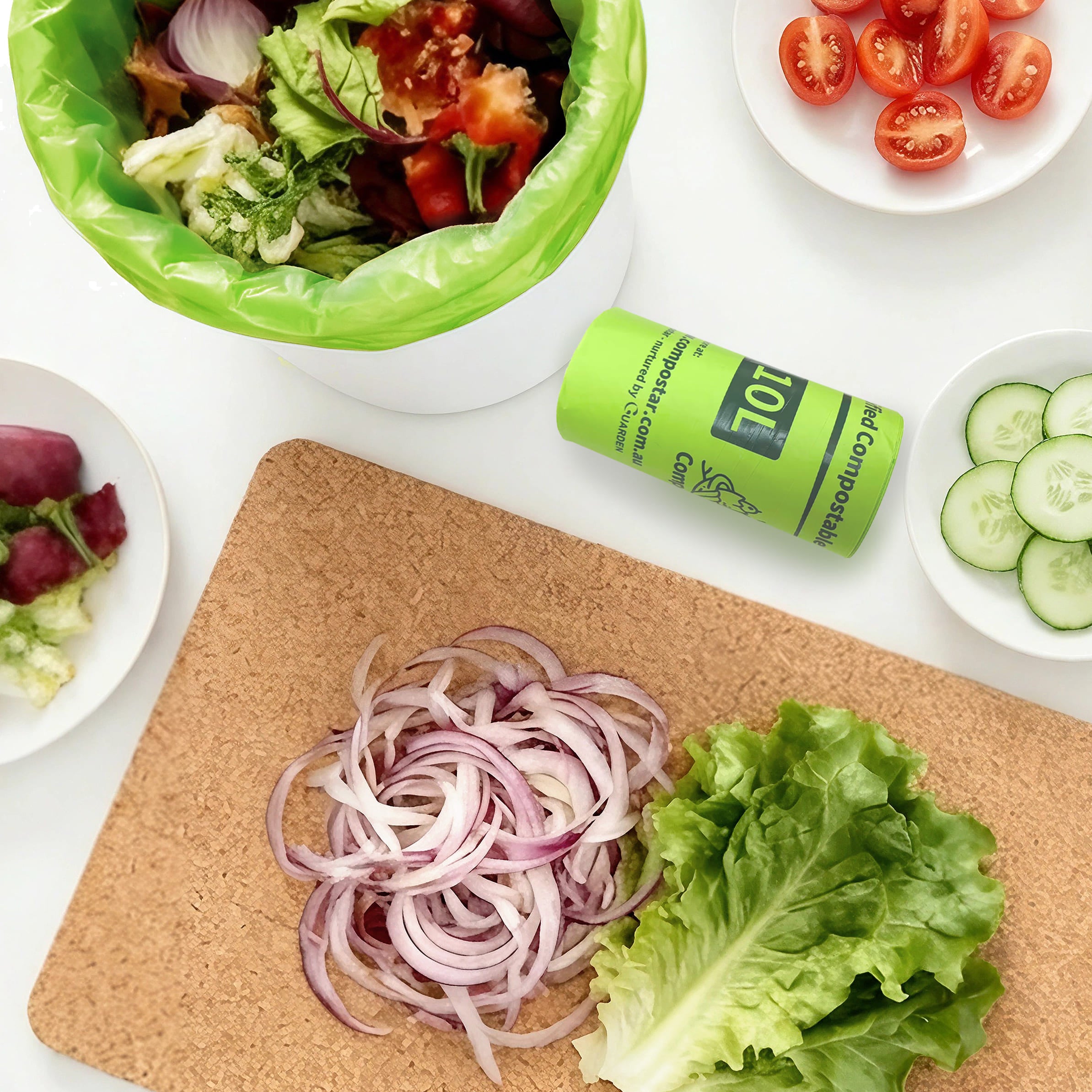 10L Food Scrap Bags fitting kitchen caddy. Eco Friendly Bin Liners & Organics Bin Liners for council bins. Trusted FOGO Bin Liners, eco bin bags & Green bin bags Council solution.