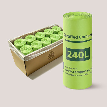 240L compostable wheelie bin liners in carton pack for large food waste collection