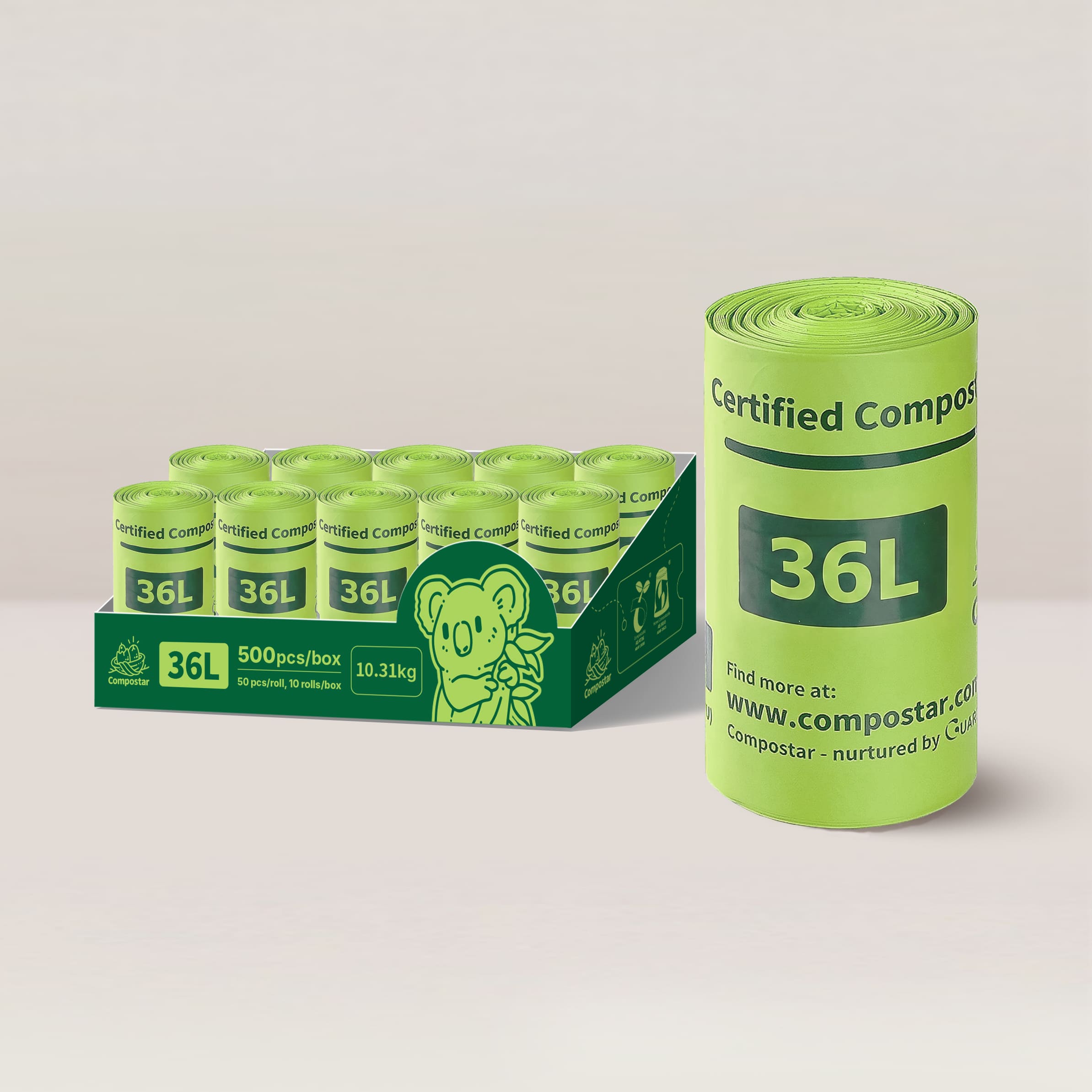 36L compostable film liners in carton pack for food waste and business supply