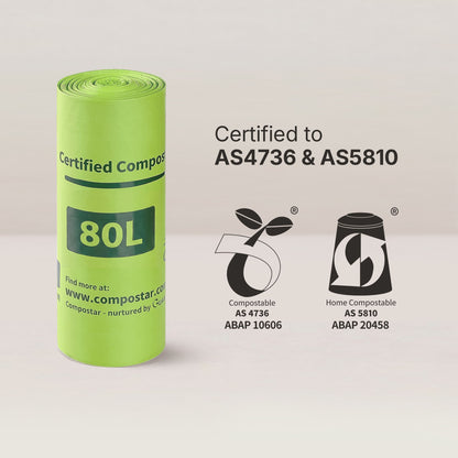 80L compostable film liners certified to AS 4736 and AS 5810