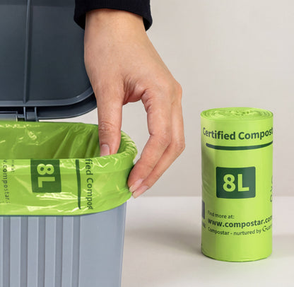 8L compostable bin liners fitting a small kitchen caddy for council FOGO waste