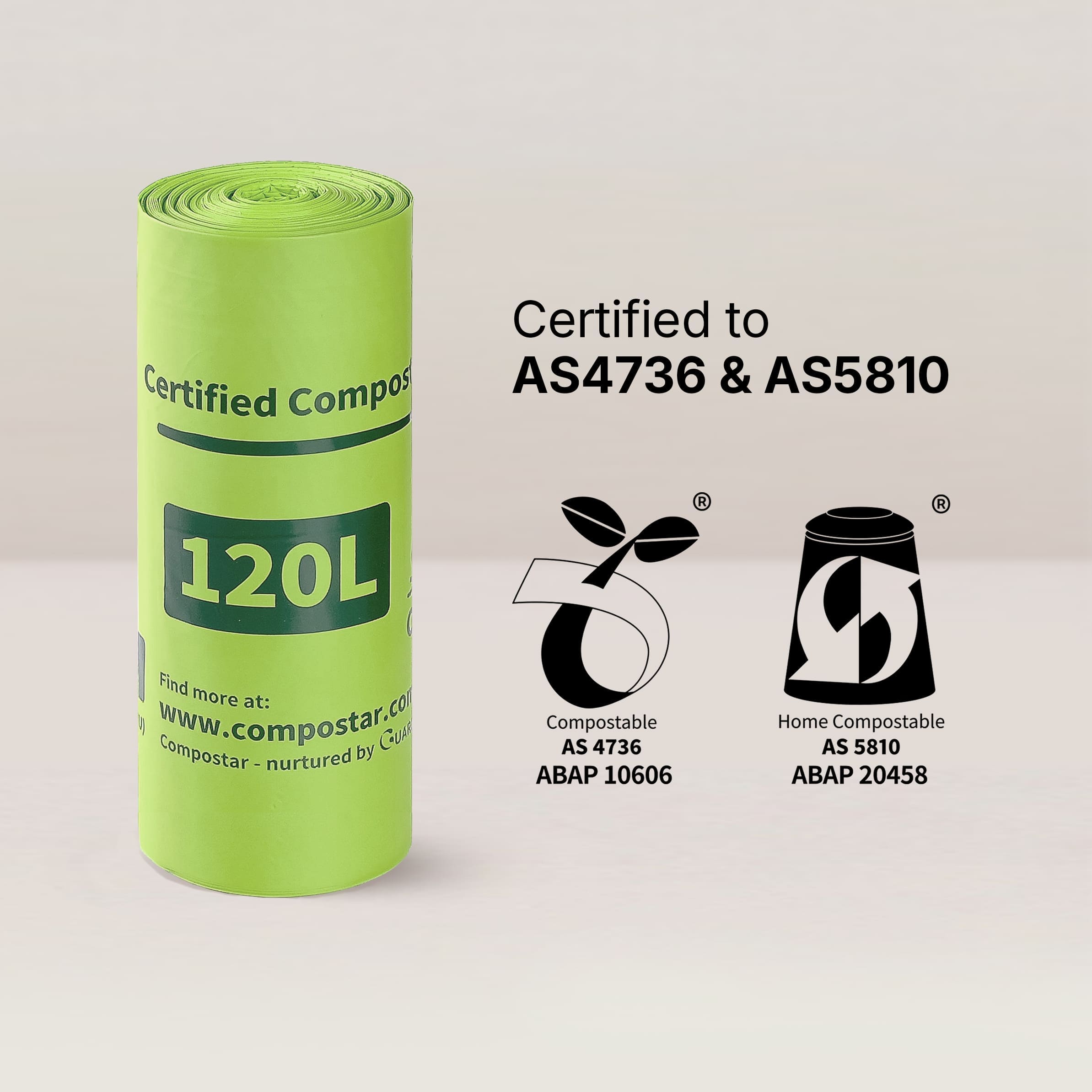 AS4736 and AS5810 certified 120L compostable bags for industrial and home composting