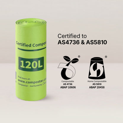 AS4736 and AS5810 certified 120L compostable bags for industrial and home composting