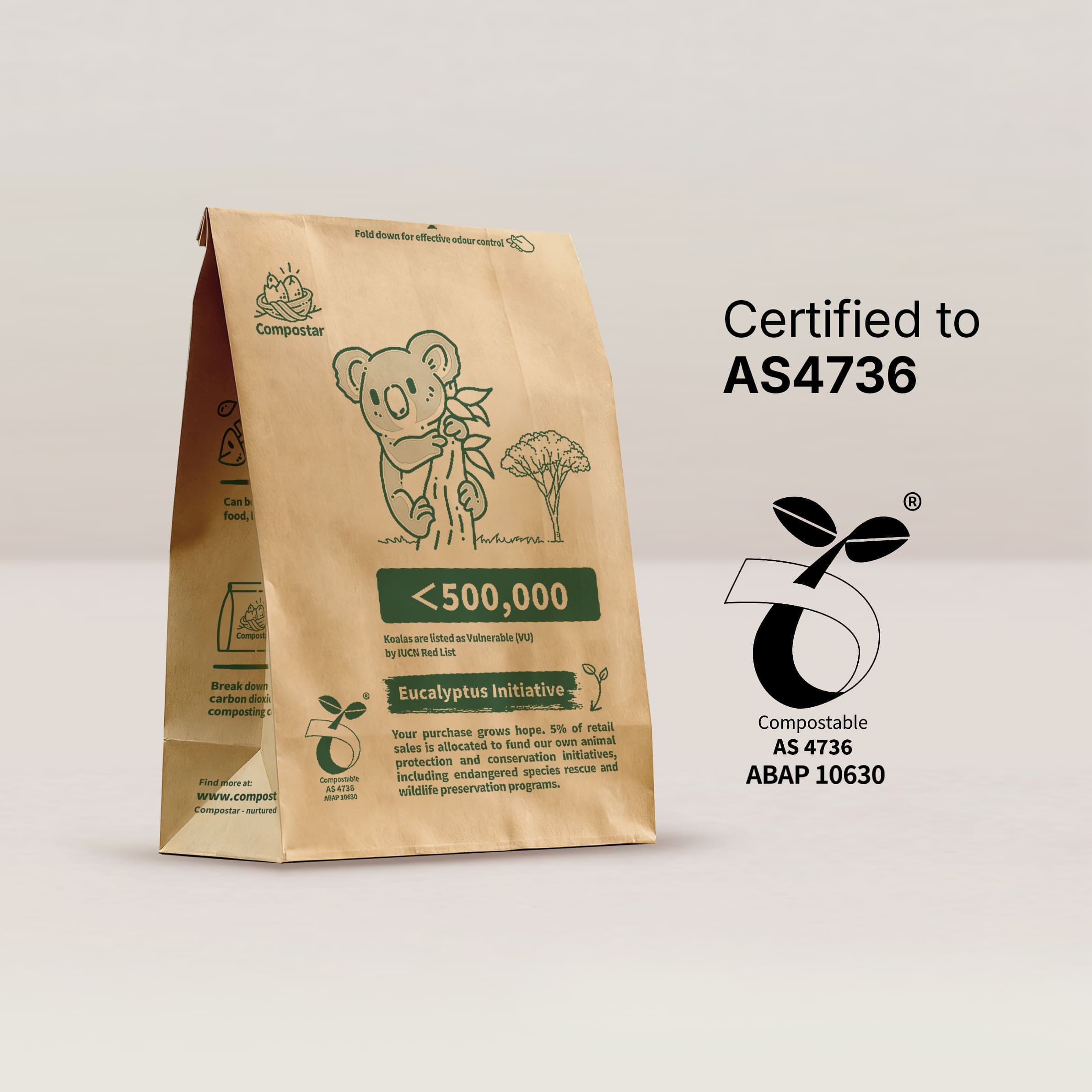 AS4736 certified small compostable paper bags accepted by AU councils