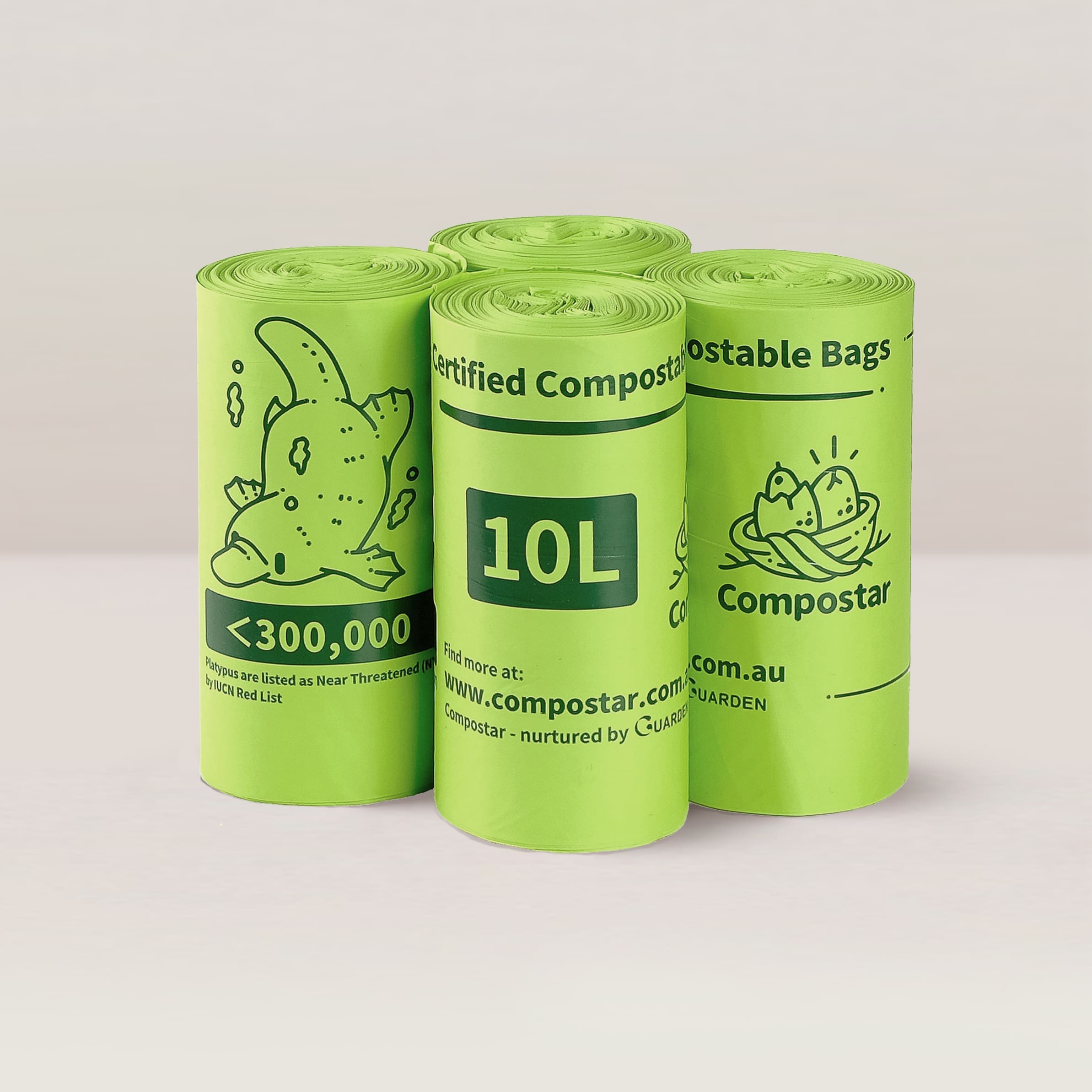 Four rolls of bulk 10L compostable bin liners for small household green bins
