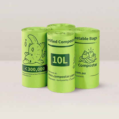 Four rolls of bulk 10L compostable bin liners for small household green bins
