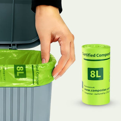 Compostar 8L FOGO caddy liners: AS 4736 certified compostable bags for Sydney and Melbourne kitchen food waste collection.