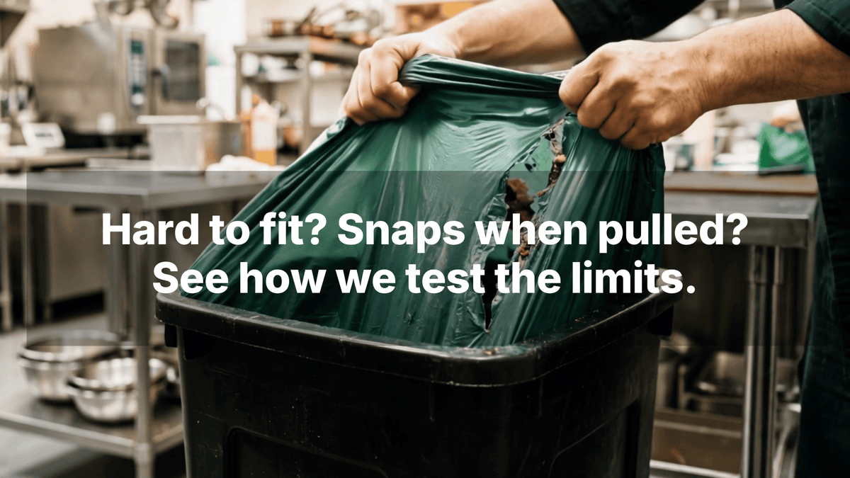 Compostar bin fit and pull strength test for commercial compostable food waste liners