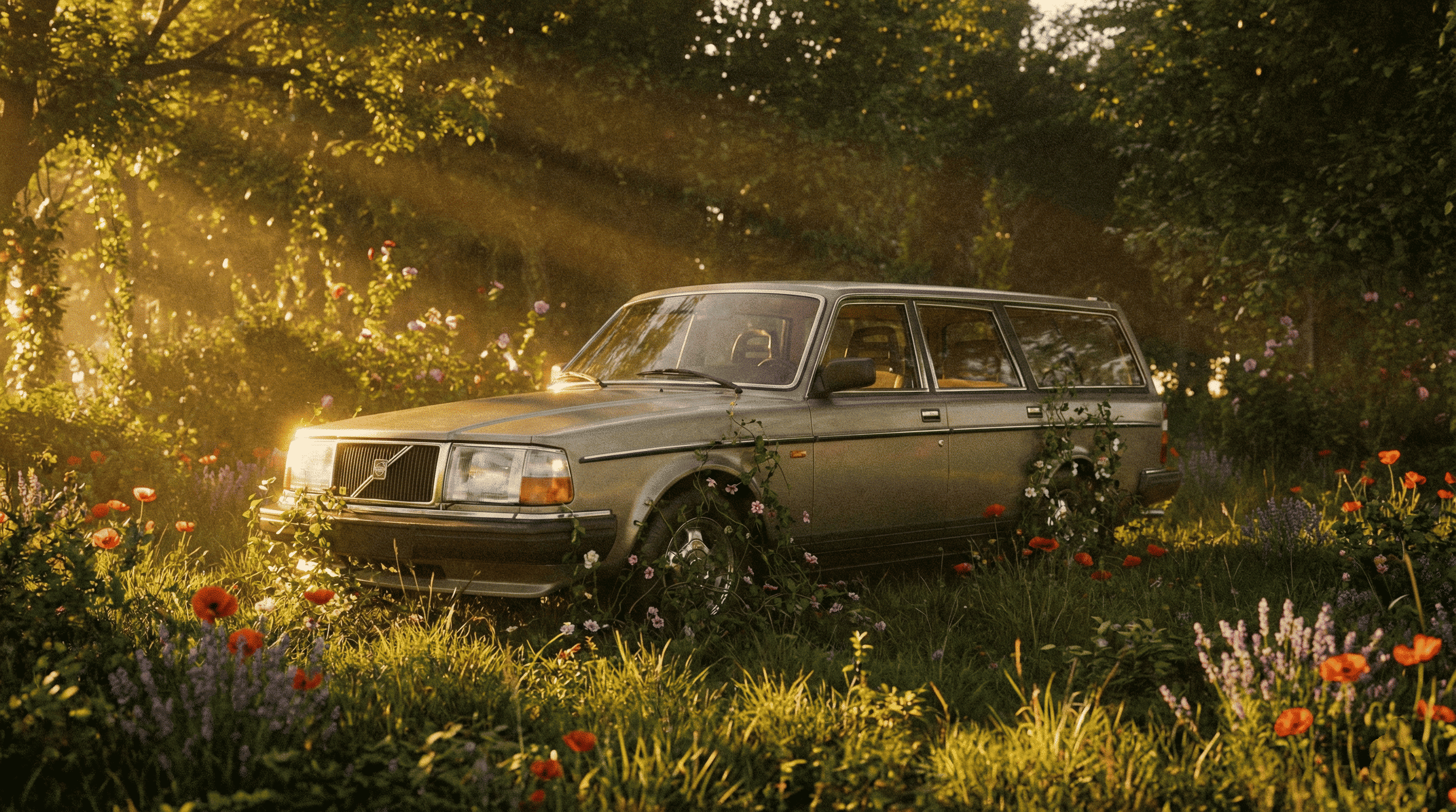 A car overgrown with nature, representing the 500kg of CO2 emissions saved by using Compostar compostable bin liners instead of landfilling food waste.