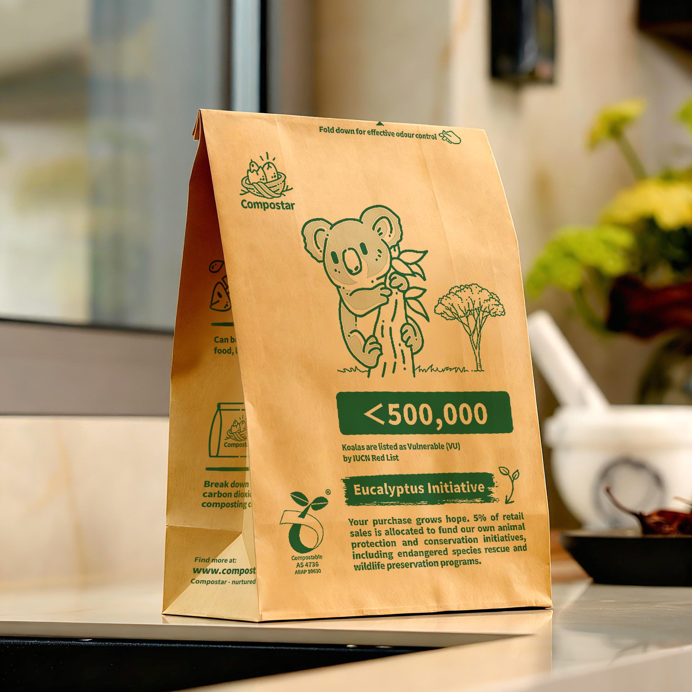 35 pack compostable paper caddy liners standing on kitchen counter