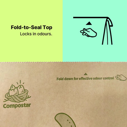 Fold-to-seal compostable paper liners to lock odors in FOGO bins