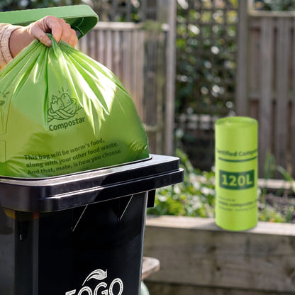 Robust 120L compostable wheelie bin liners for large council FOGO green bins