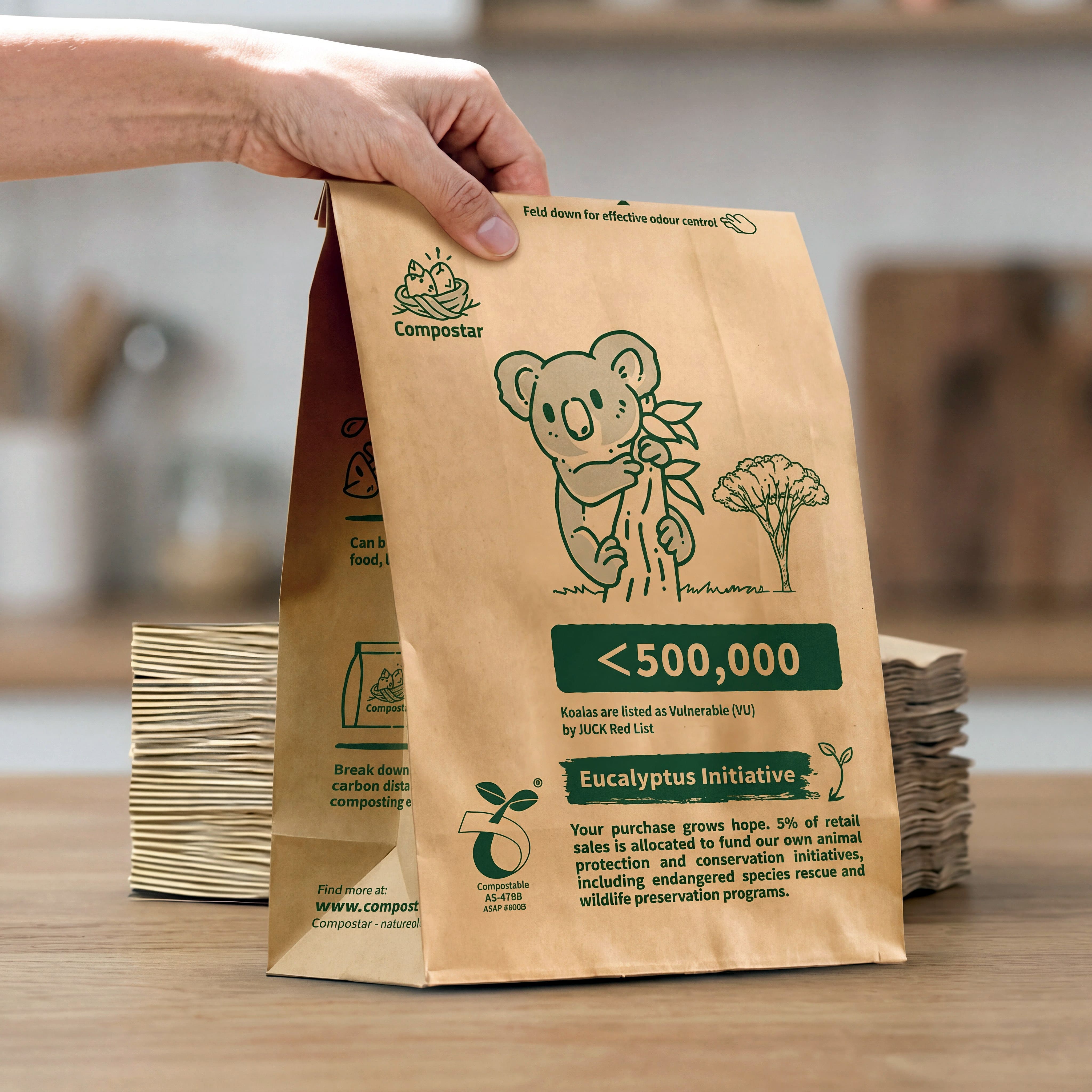 Robust 35-pack compostable paper FOGO bags for small kitchen caddies